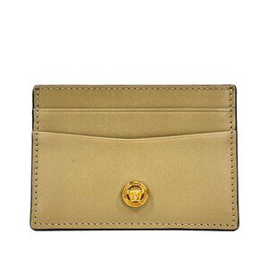 NEW Versace Mini Medusa Leather Slim Card Case Wallet Womens Tan
